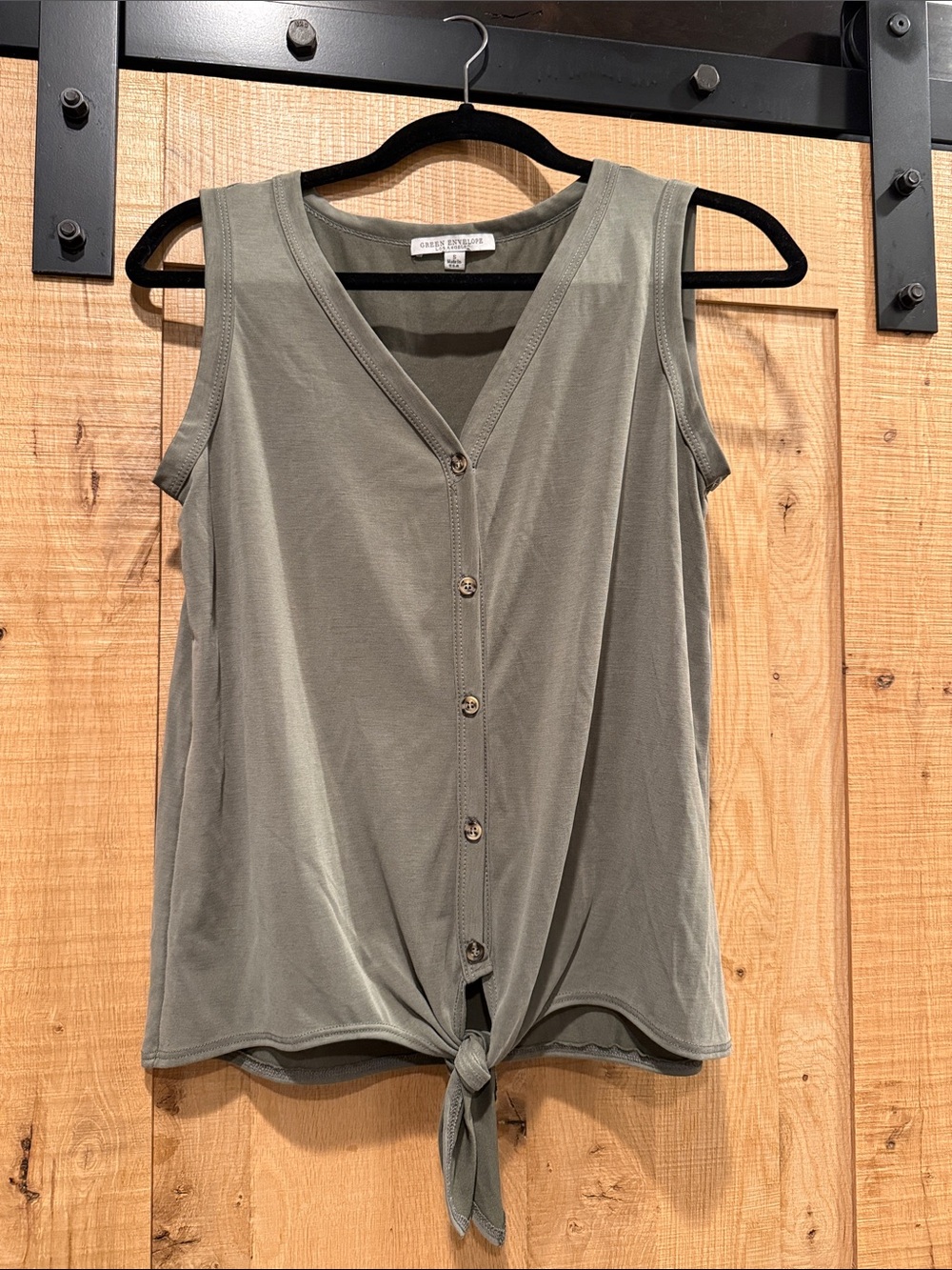 Green Envelope Olive Button-Front Tie Hem Tank